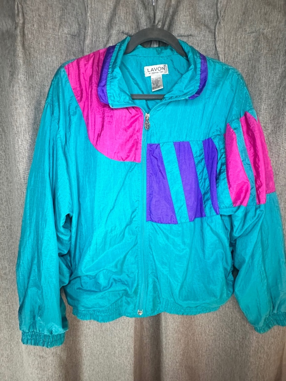 Vintage 80s 90s Lavon Colorblock Windbreaker Jacket Teal Pink Purple Medium